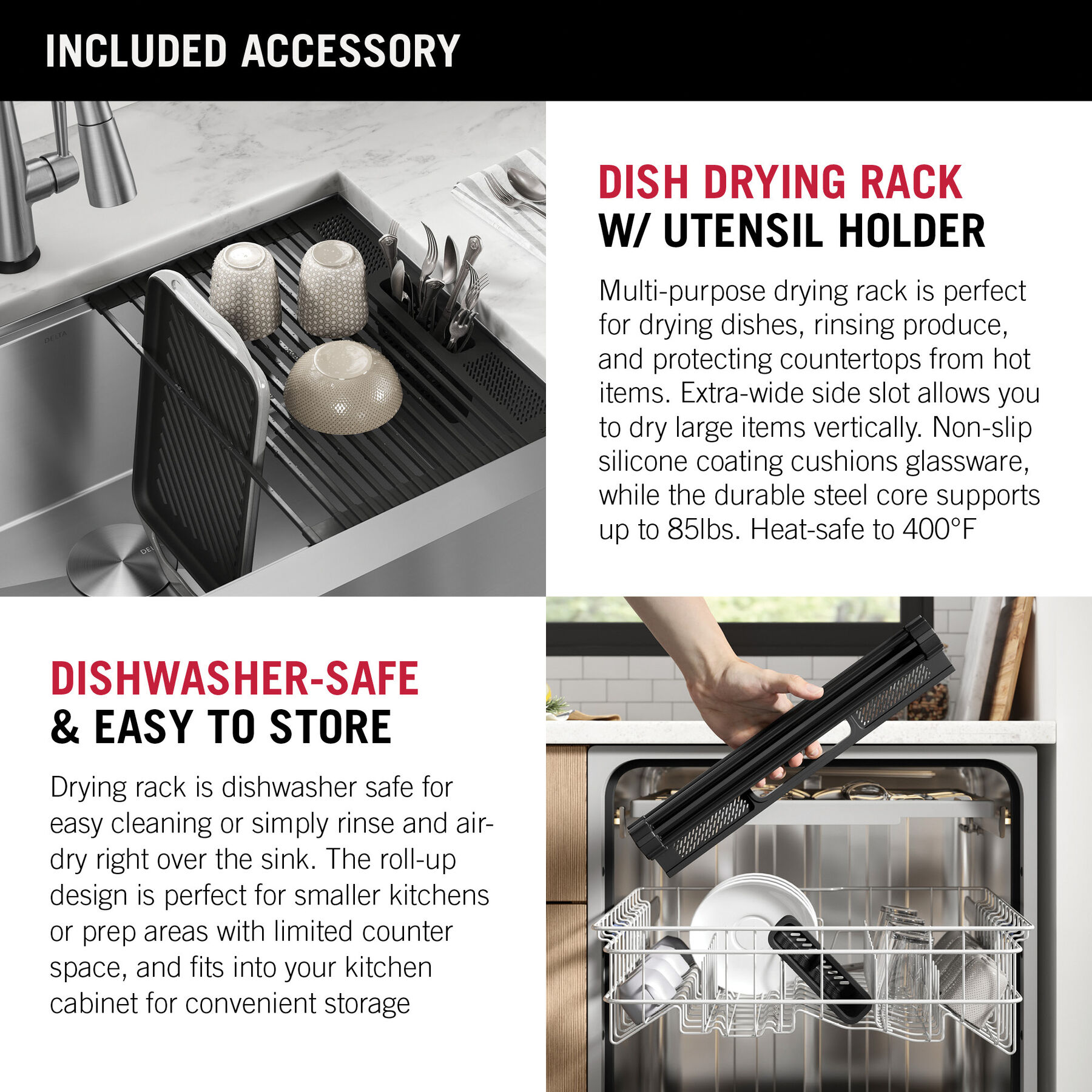 Lavabo de cocina estilo campestre/borde delantero tipo estación de trabajo con un receptáculo de acero inoxidable calibre 16 de 33" de montaje bajo encimera, con reborde WorkFlow™ y accesorios, imagen 2